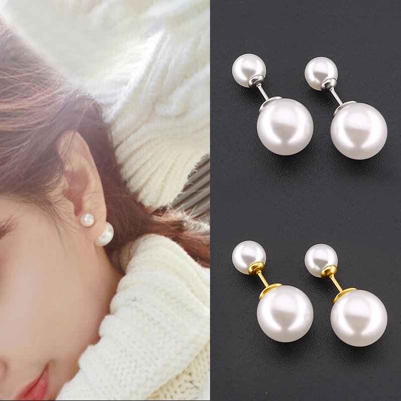 

Korean Fashion Double Earrings Pearl Stud Earrings Round Earrings Women Earrings Unusual Christmas Gift Luxury Quality Jewelry