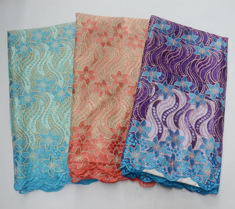 

H&Q latest design african lace fabirc with stones and embroidery French gauze fabrics Nigerian tulle for wedding and diy dress