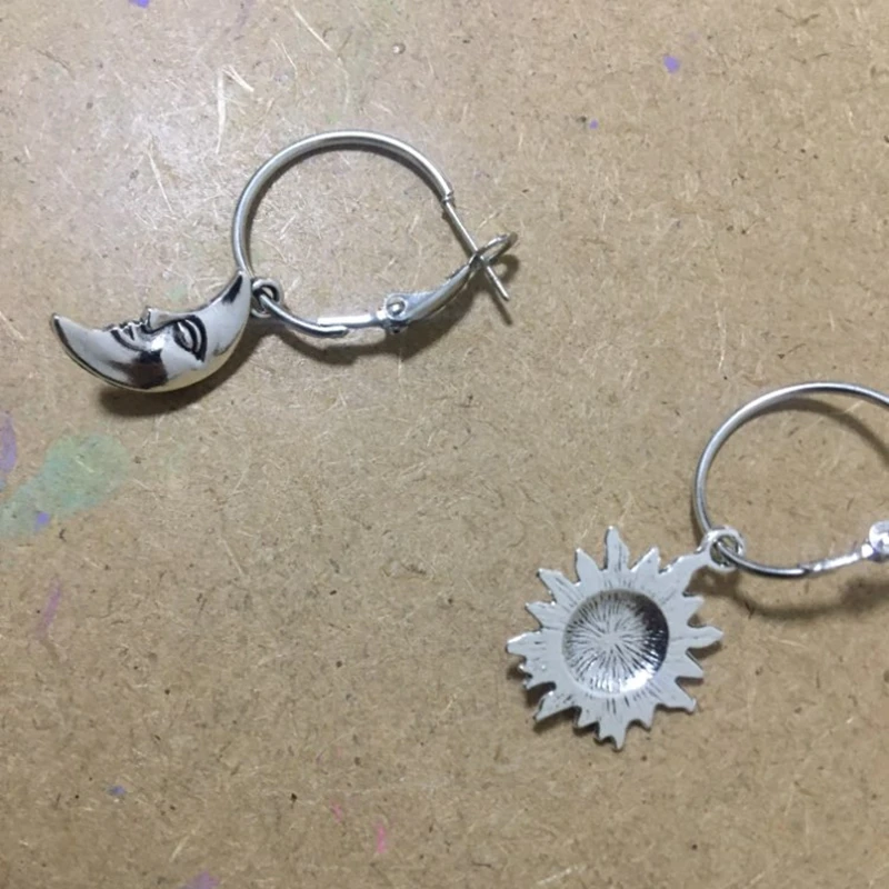 Серьги солнце и луна искусство кольца искусственные серебряные серьги звезда