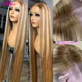 13x6 Highlights Straight Lace Frontal Human Hair Wigs 30 Inch Lace Front Wig Pre Plucked Honey Blonde 5x5 Closure Human Hair Wig