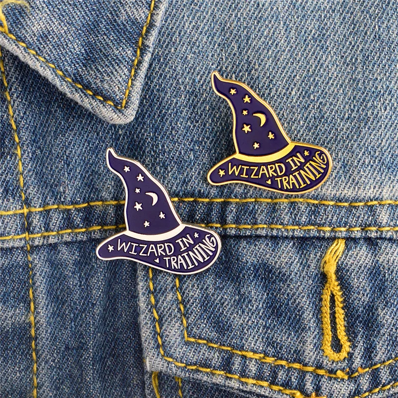 Значок волшебника в шляпе Луна Броши звезды пуговица Волшебный мир Сортировка