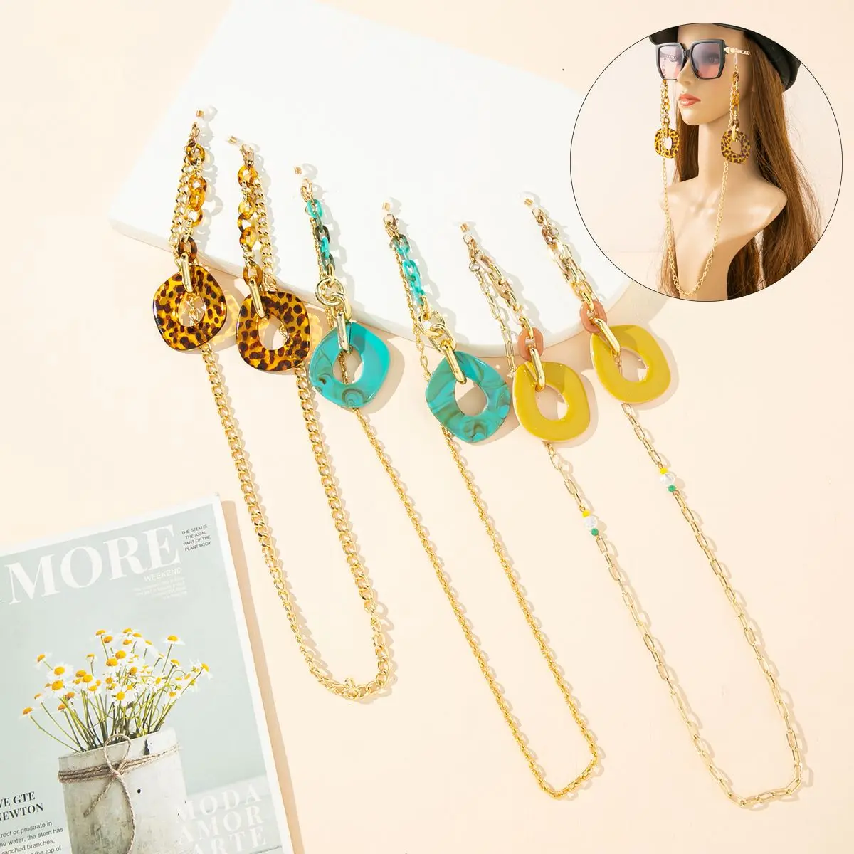 

Acrylic Resin Eye Wear Accessories Non-slip Eyeglass Lanyard Neck Strap Neckband Glasses Chain Metal Chain