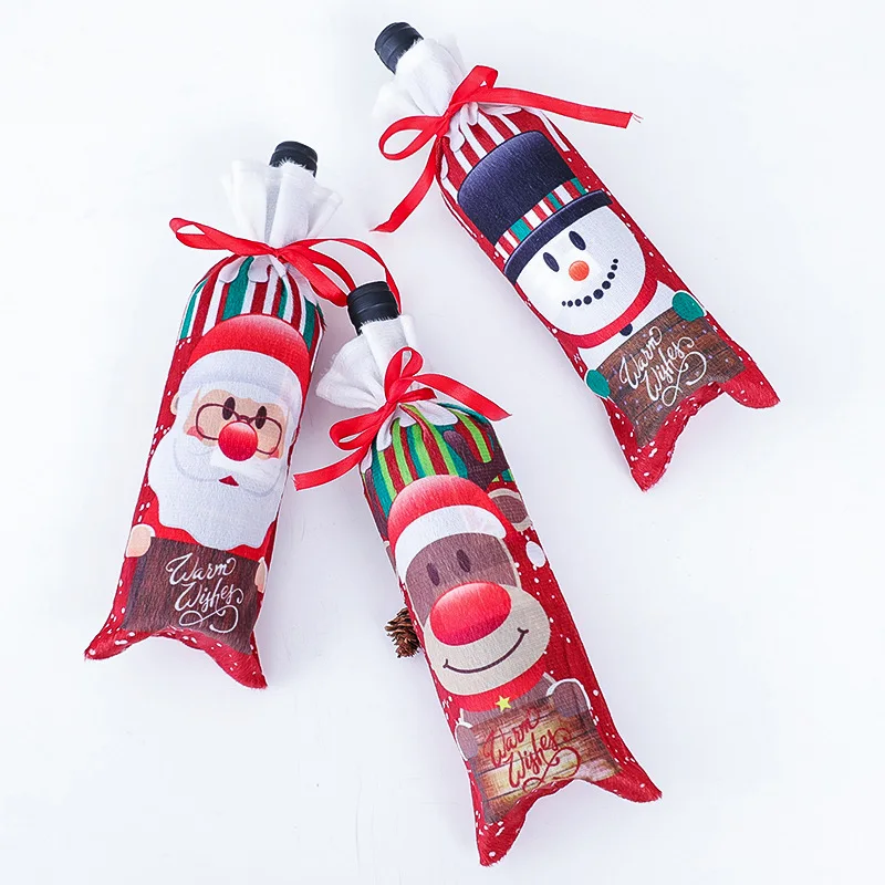 2020 New Wine Champagne Bottle Cover Cloth Cartoon Snowman Old Man Home Party Drawstring Pouch Christmas Decor | Дом и сад
