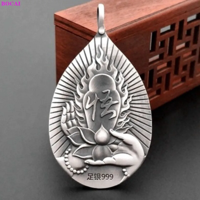

BOCAI 100% S999 Sterling Silver Pendant Retro Old Matte Manjusri Buddhisattva Pure Argentum Life Buddha Amulet For Men And Women