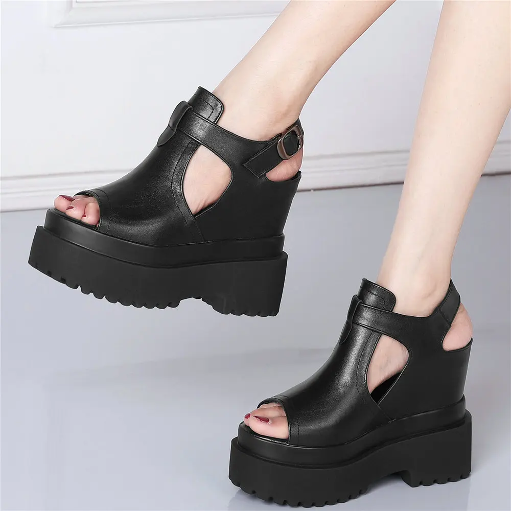

2021 Women Back Strap Genuine Leather High Heel Roman Gladiator Sandals Female Peep Toe Chunky Platform Pumps Shoes Casual Shoes