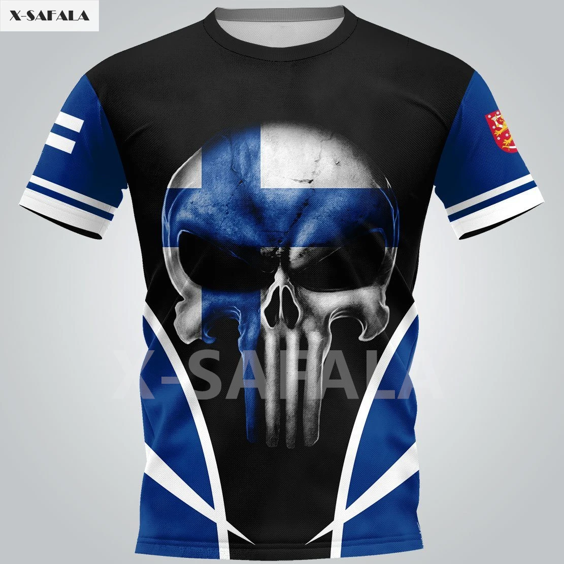 

American Finland Skull Country Emblem Map Flag 3D Fashion All Over Printed Round Neck T Shirt Men Women Harajuku Casual Tee