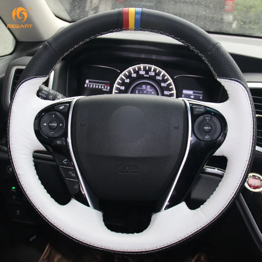 MEWANT Черный Белый Чехол рулевого колеса автомобиля из натуральной кожи для Honda Accord