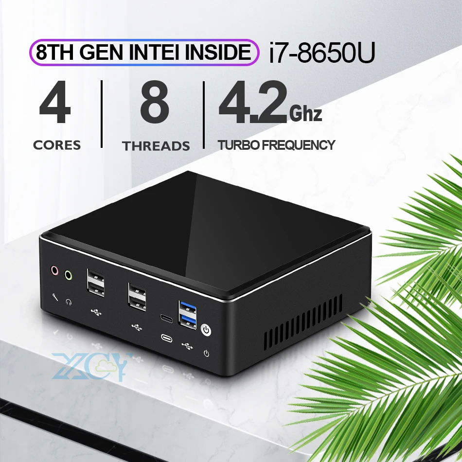 Мини ПК Intel Core i5 8250U i7 7500U компьютер Windows10 2 * DDR4 M.2 SSD 8 USB HDMI DP Type C LAN WiFi 4K HTPC Micro