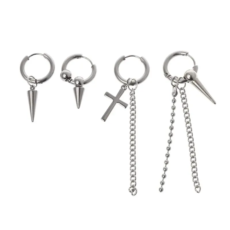 

4 Pcs/Set New Jewelry Earrings Stainless Steel Pendant Simple Irregular For Unisex Women Men Gifts Charms Korean Hip Hop