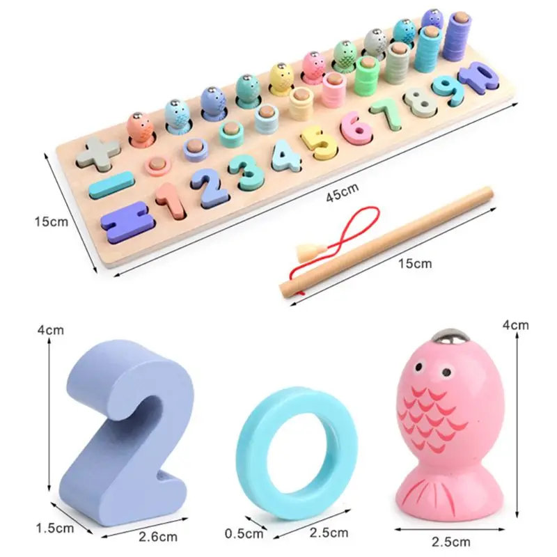 

Дошкольные Деревянные игрушки Монтессори, цифровая подходящая рыболовная доска, игрушка для малышей, раннее обучение, математические игру...