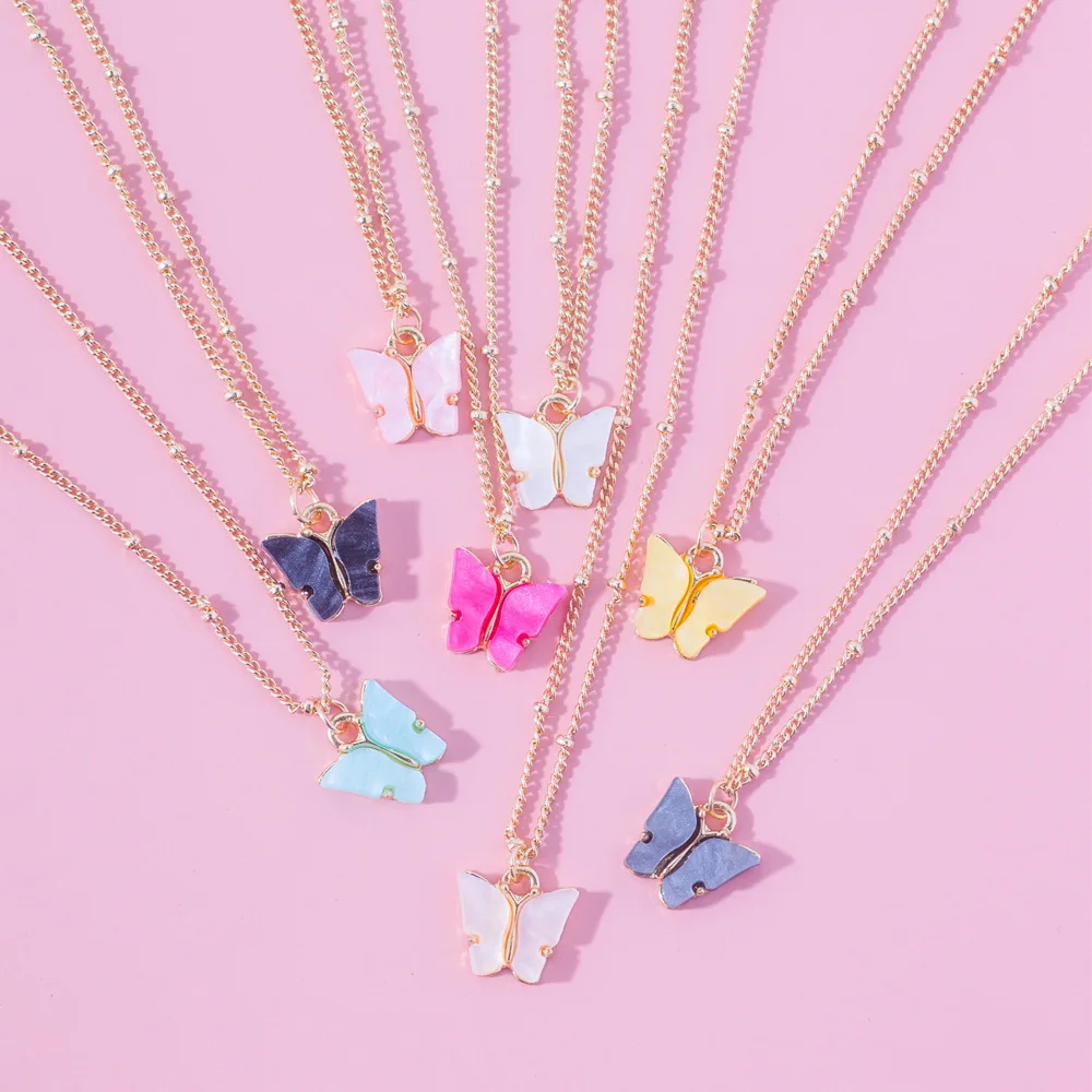 Бохо Красочные бабочки кулон ожерелье чокер для женщин и девочек акриловые