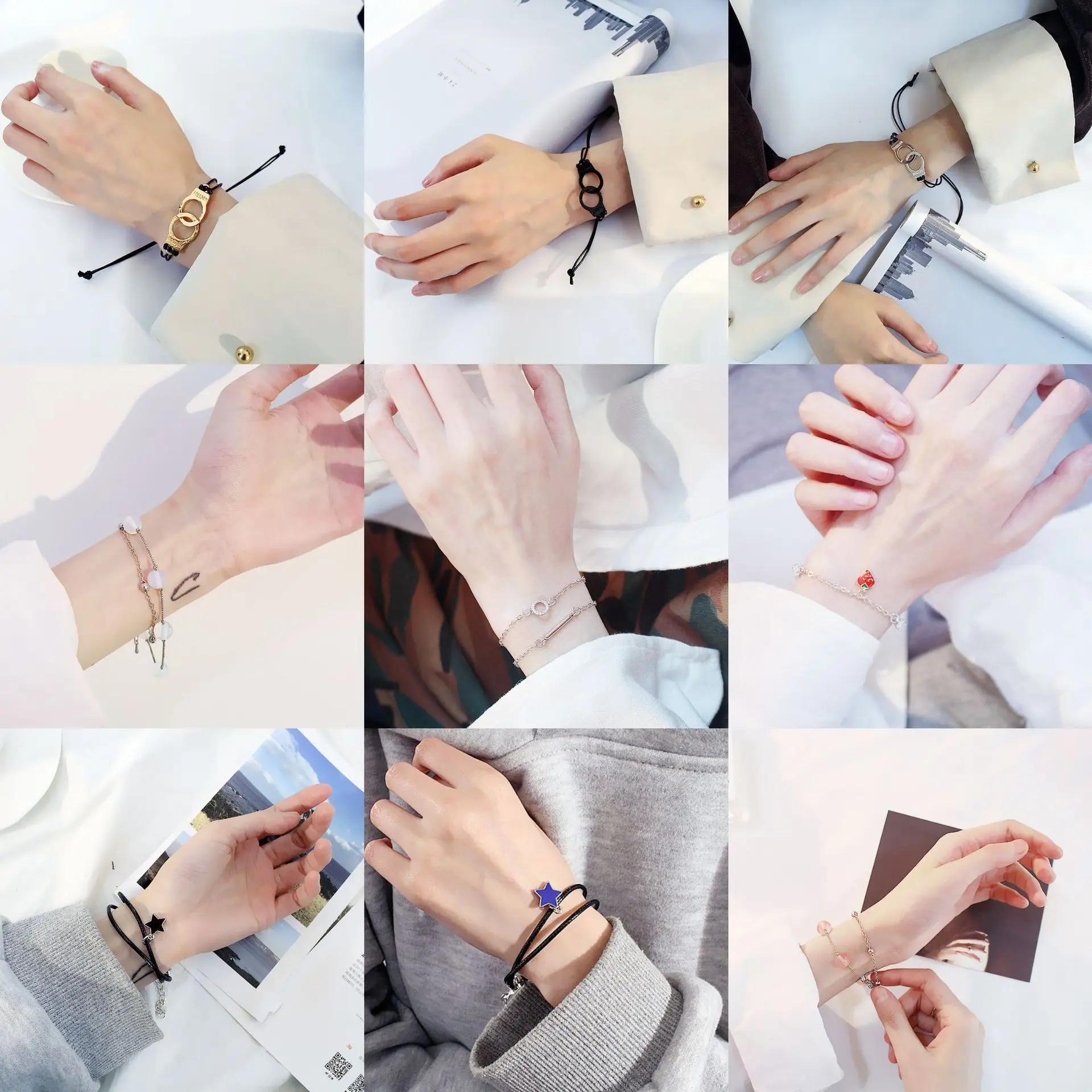 

Fashion Cuban Bracelet Simple Strawberry Alloy Chain Couple Bracelet Trend Handcuffs Geometric Imitation Pearl Rainbow Bracelet
