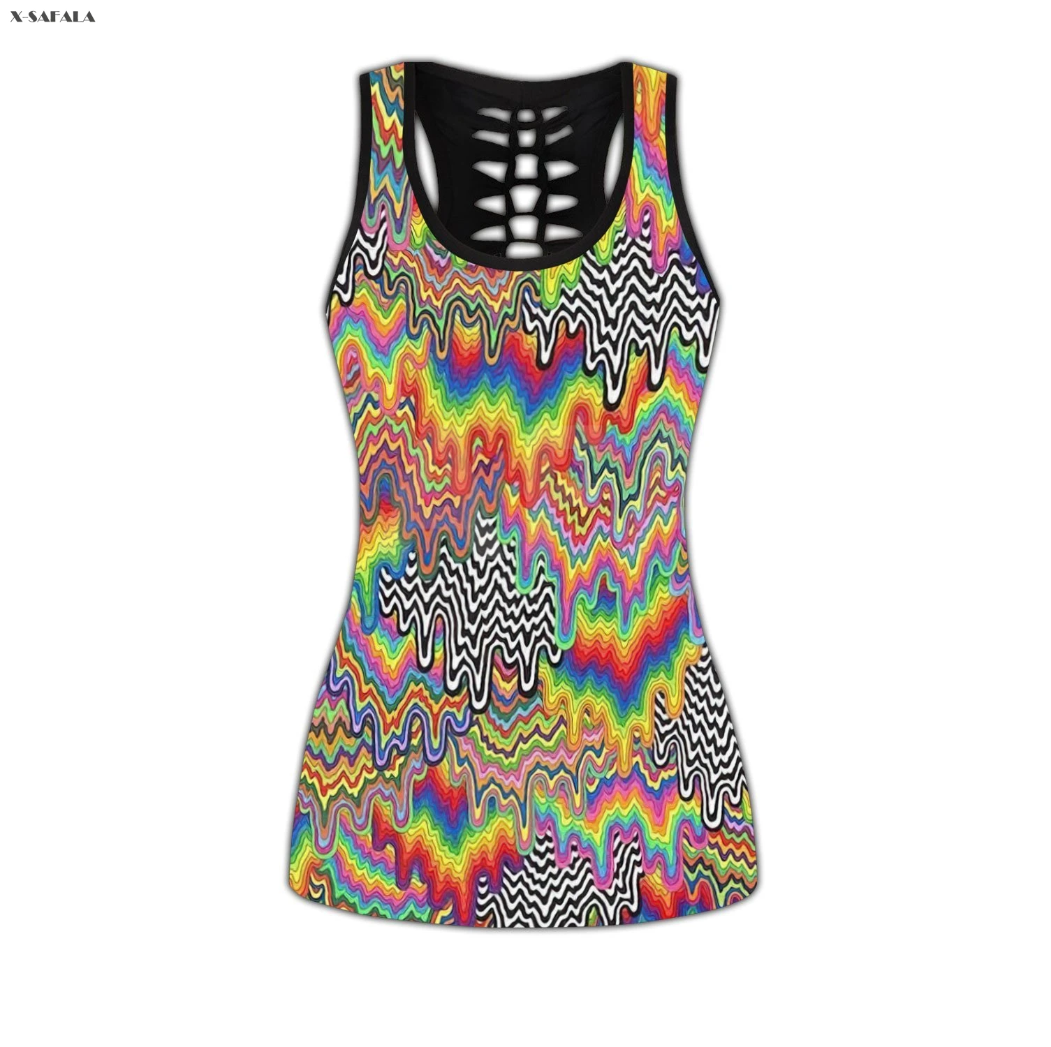 

Colorful Trips Hippie Two Piece Yoga Set Women 3D Print Vest Hollow Out Tank Top High Waist Legging Summer Casual Sport