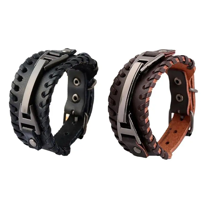 Винтажный панк кожаный браслет 2 цвета черный и коричневый модный застежка