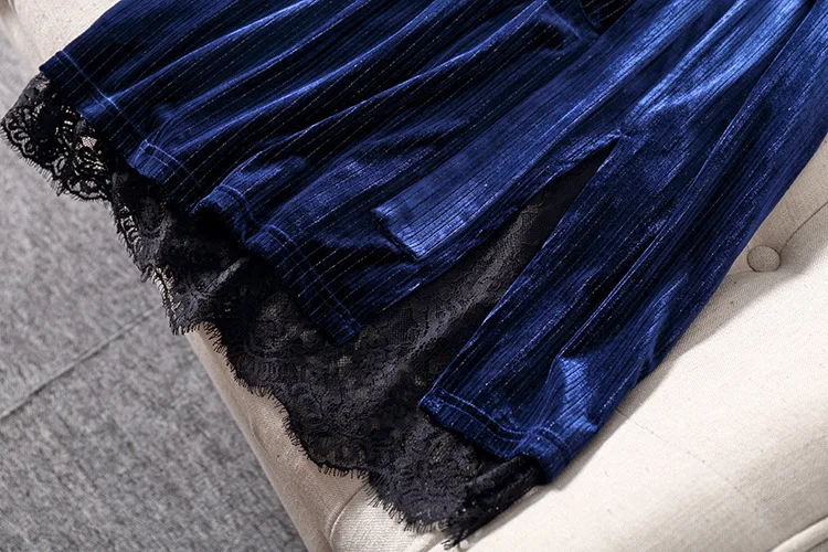 Autumn Winter Navy Blue Casual Velvet Women Long Sleeve Solid Elegant Dress Women Plus Size Dinner Dresses for Women Robe