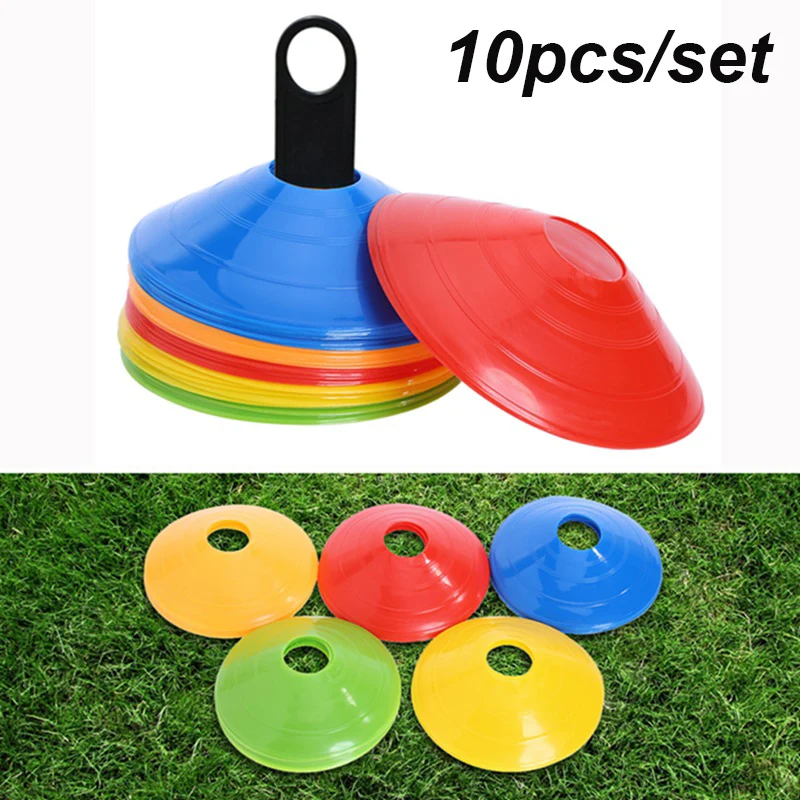 10pcs/set Soccer Training Sign Flat Pressure Resistant Cones Marker Discs Bucket PE football training | Спорт и развлечения