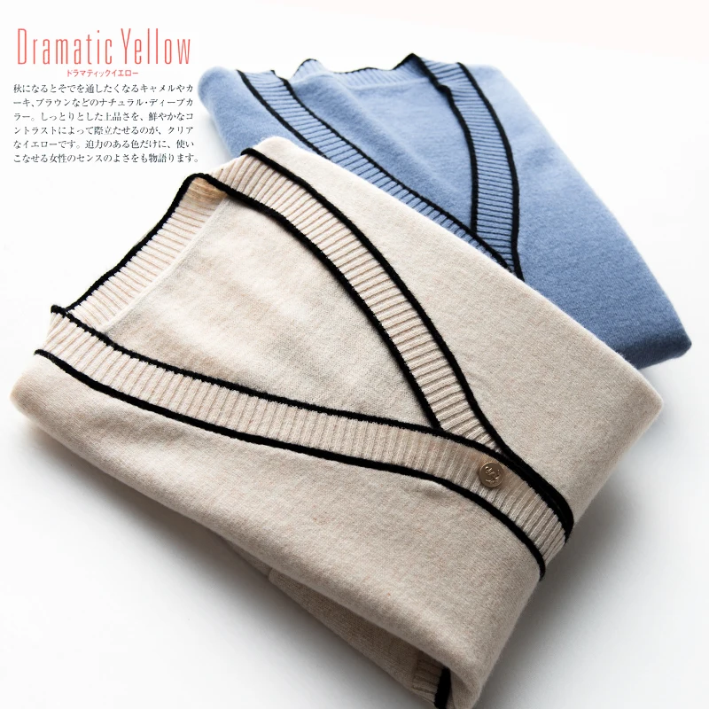 

MVLYFLRT 2020 New Spring and Autumn V-Neck Pure Sweater Women Knit Cardigan Pocket Sweater Coat Loose Short Section