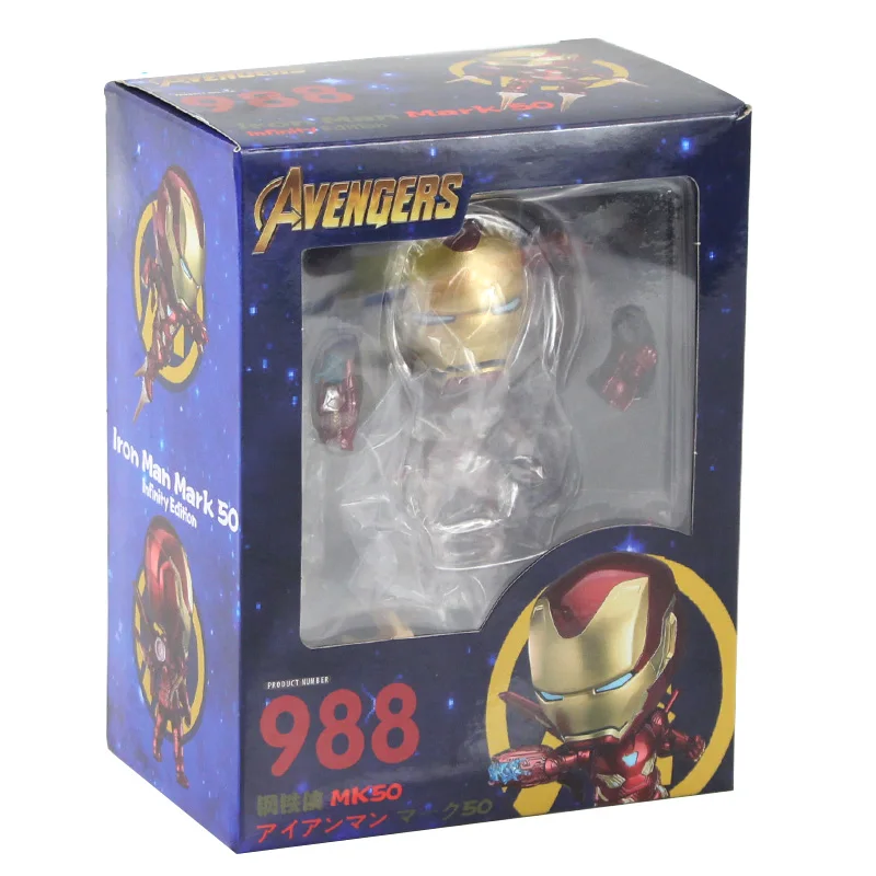 Iron Man 988 in Box Бесконечность войны Мстители фигурку Nendoroid 543 781 866 955 988 1037 Человек-паук Железный человек Локи черная модель пантера игрушки - Цвет: Iron Man 988 in Box