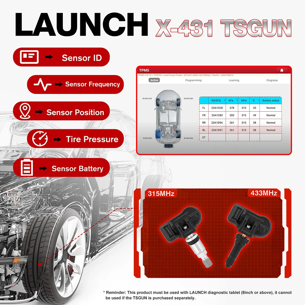 LAUNCH X431 TSGUN TPMS Инструменты для диагностики давления в шинах автомобиля