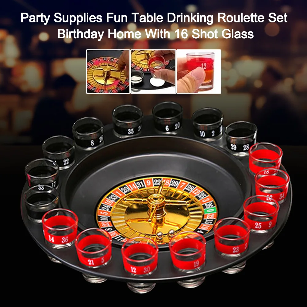 

Home Poker Chips Bar Russian Spinning Gift With 16 Shot Glass Adult Drinking Roulette Set Birthday Steel Balls Party Supplies