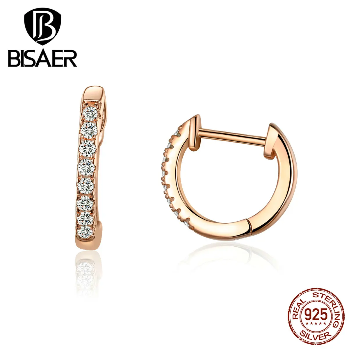 Простые серьги BISAER,, 925 пробы, серебряные, круглые, кубический циркон, серьги-гвоздики для женщин, изысканное ювелирное изделие, ECE498-C