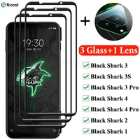 3pcs full cover screen protector tempered glass 1pc camera lens film for xiaomi black shark 4 3 2 pro 3s 9h protective glass