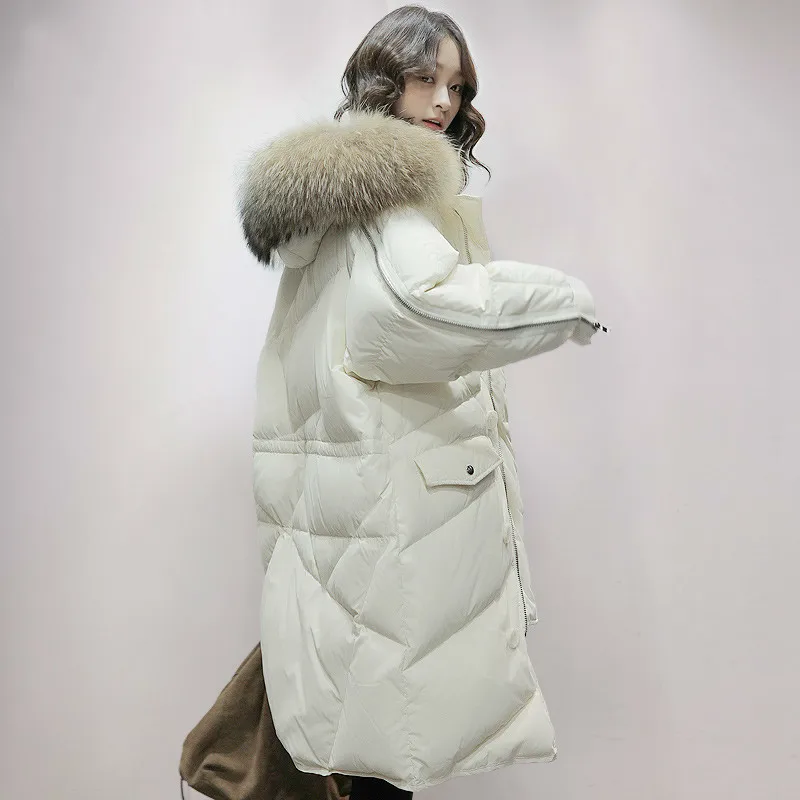 Jacket Down Women's Winter Coat Women Oversize Long Coat Large Fur Collar Korean Duck Down Coat Doudoune Femme KJ1027