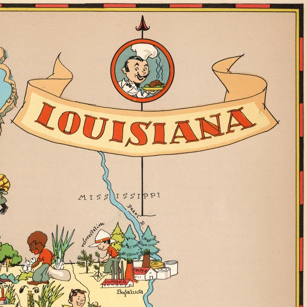 Соединенные Штаты опубликованная в 1935 карта Луизианы большой винтажный постер с