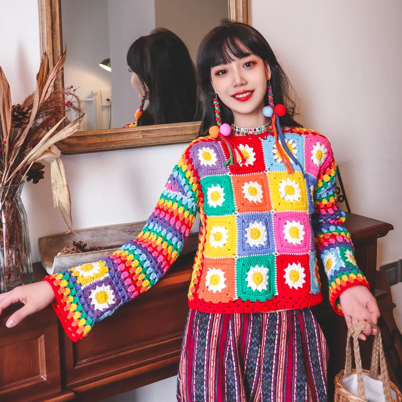 

Make original heavy custom hand for Mexico, the manual hook is colored hollow-out sweater national wind colour coat