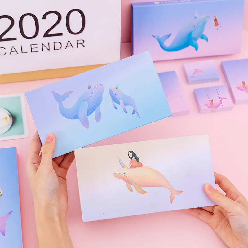 

480Page Cartoon Whale Combo Set Sticky Note Memo Pad Students Message Korean Stationery Cute School Supplies Kawaii Office Decor