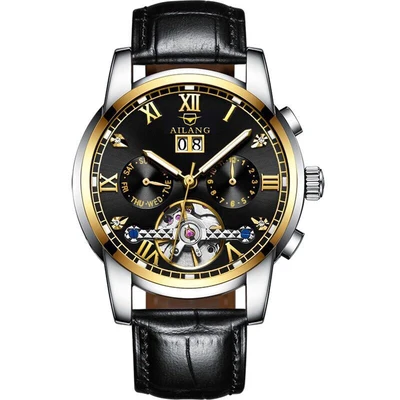AILANG часы мужские люксовый бренд из нержавеющей стали Tourbillon несколько функций водонепроницаемые механические мужские часы - Цвет: Leather 02