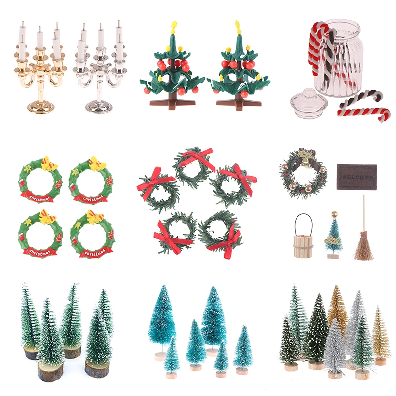

Кукольный домик, украшение для рождественской сцены, сосна, гирлянда, шарф, банка для конфет, подсвечник, микро ландшафт