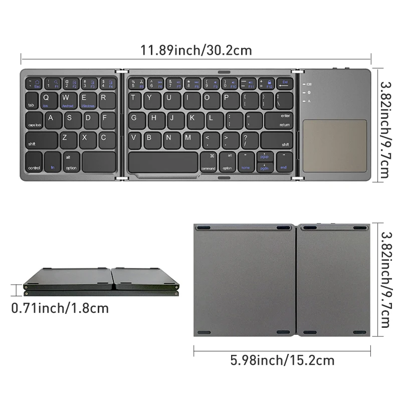 

Bluetooth Keyboard Foldable With Touchpad Rechargeable Wireless Mode For Ipad Tablet Macbook IOS Android Window Phone