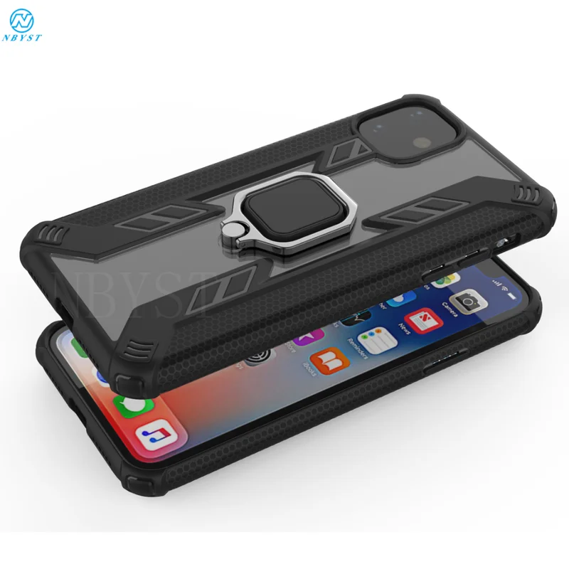 For iPhone 12 Mini Pro Max Case Armor PC Cover Finger Ring Holder 11 pro Shockproof Bumper TPUShell | Мобильные телефоны и