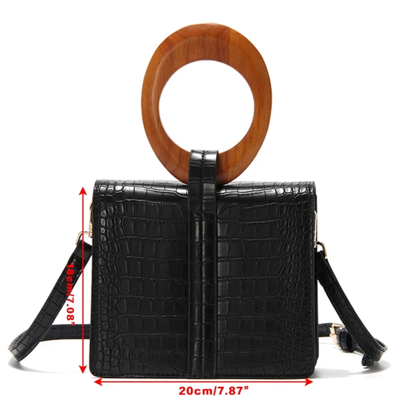 

PU Leather Shoulder Bags for Women Crocodile Pattern Bag Wood Handle Handbags