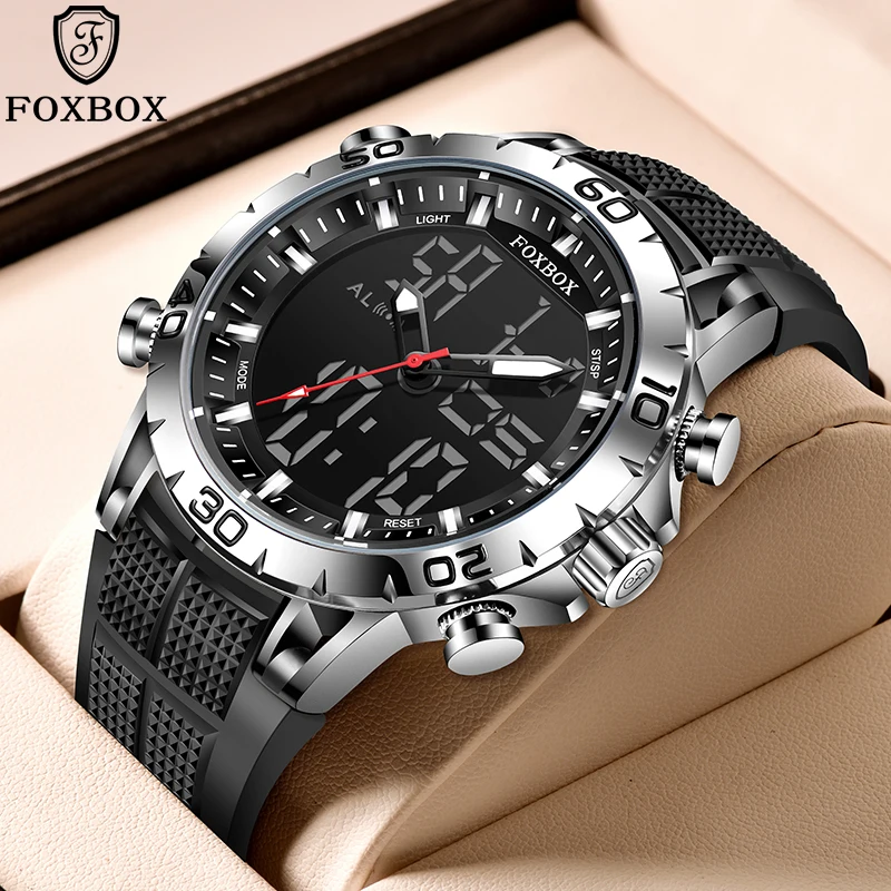 2021 New Men Watch Dual Display Sports 50M Waterproof Digital Watches FOXBOX Wristwatch Quartz Watch for Men Relogio Masculino