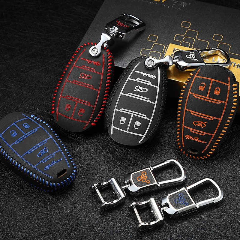 

LUCKEASY For alfa romeo giulia 2017 alfa romeo stelvio 2017 leather Smart Remote key Case Cover Holder 3 Button