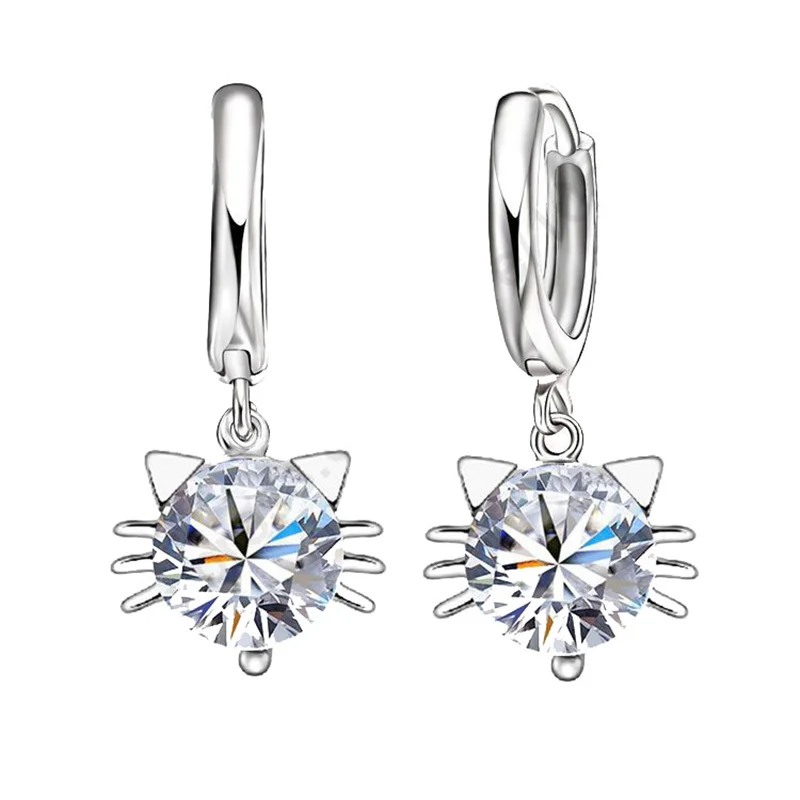 Серьги кольца с фианитами подвеска в виде кошки|hoop earrings|earrings hoop earringsearrings 925 |