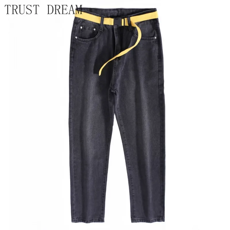 

Мужские джинсы до щиколотки, черные зауженные прямые брюки из денима в стиле хип-хоп, 2019