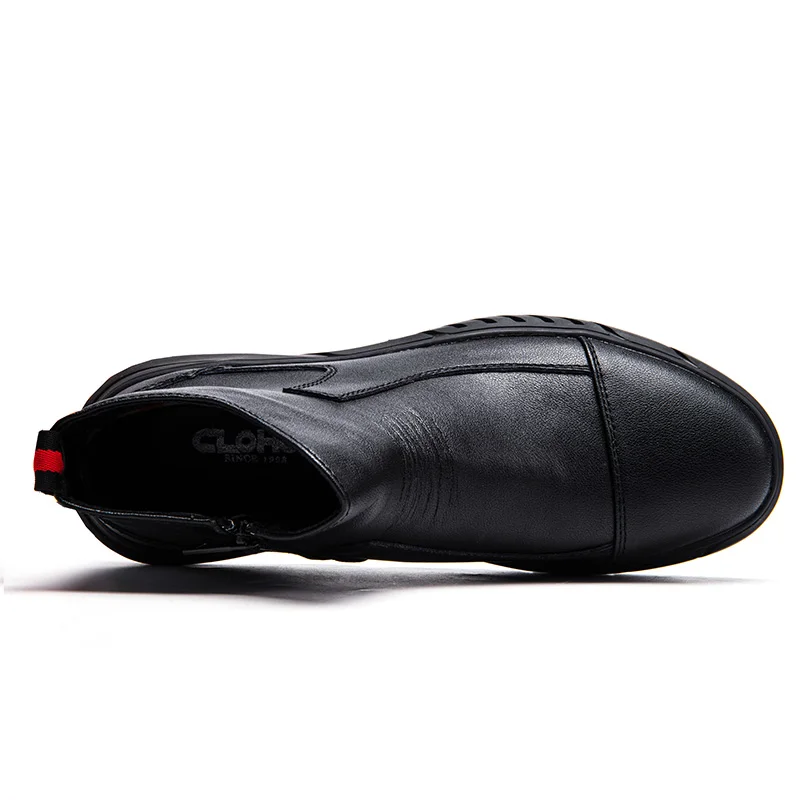 Мужские повседневные кожаные ботинки зимние на платформе Нескользящие с мехом