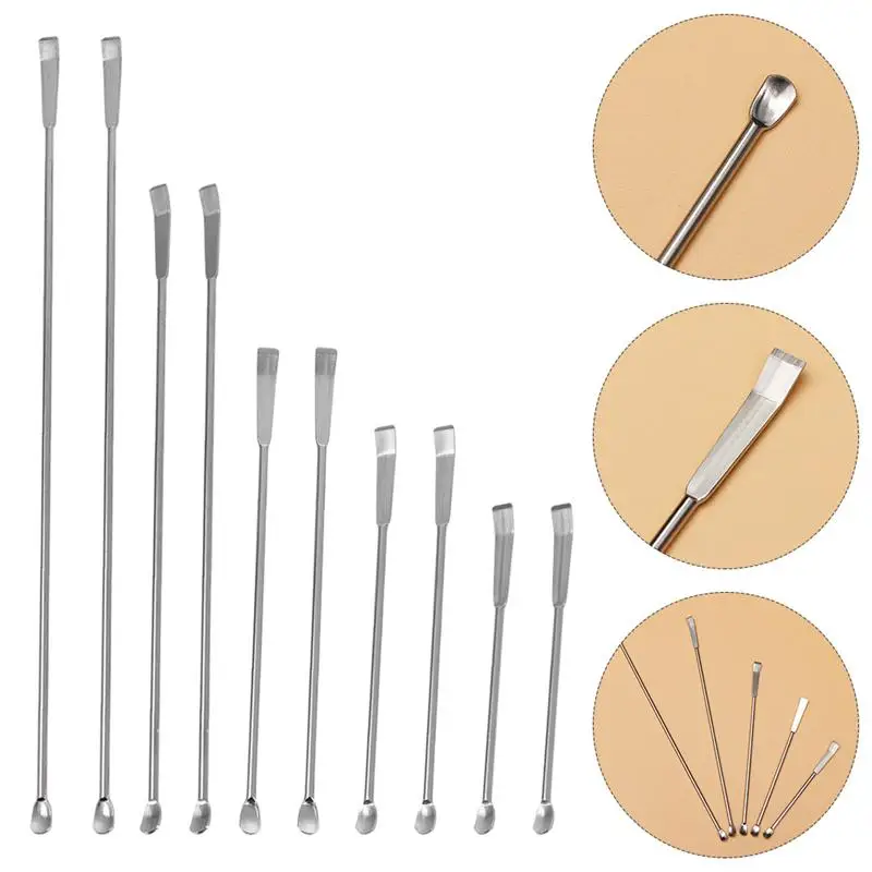 

10pcs Stainless Steel Laboratory Spatula Micro Medicine Spoon Sampling Scoop