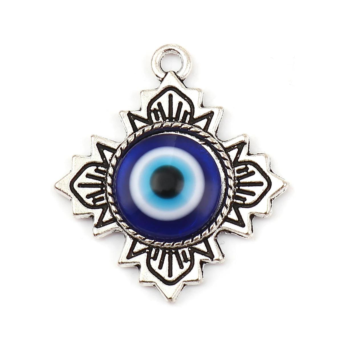 

1 Packet Evil Eye Series Zinc Based Alloy & Acrylic Pendant Charms Leaf Antique Silver Color Blue Evil Eye
