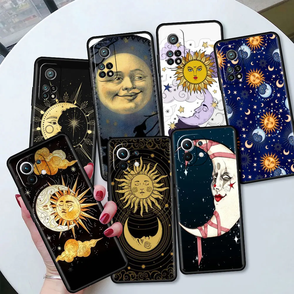 

Black Soft Case for Xiaomi Mi 10T Pro 11 9T CC9 CC9E Note 10 A2 Lite Tpu Cover Shockproof Phone Cover Funny Sun Moon Face