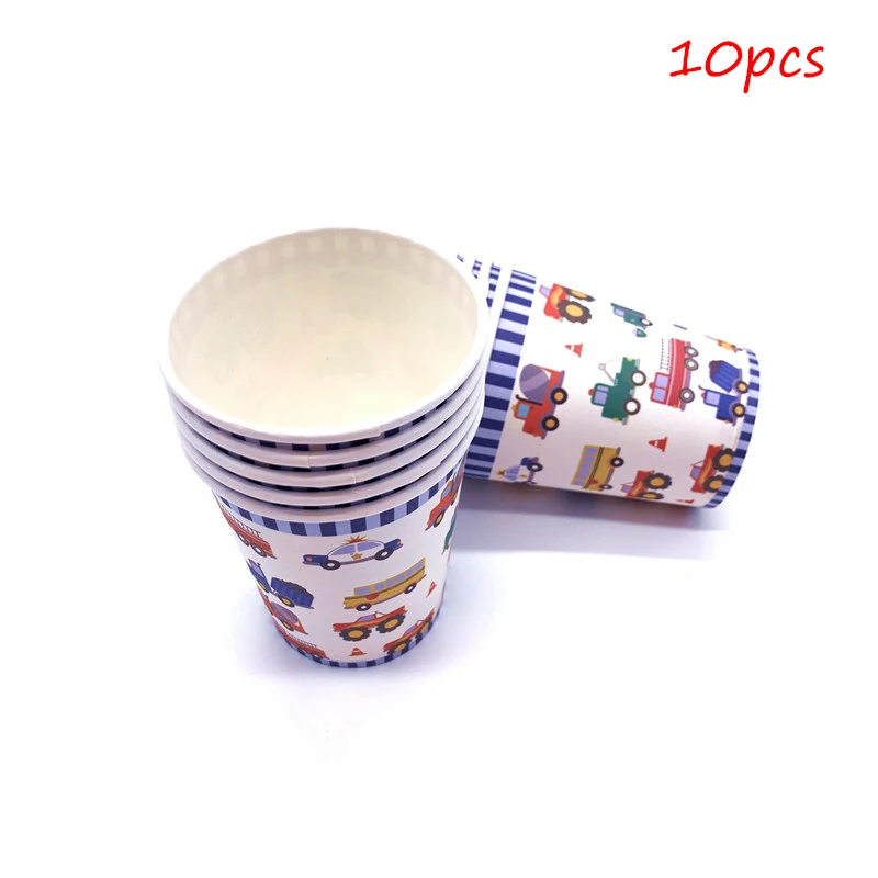 cup-10pcs Мультяшные автомобили Грузовики тематическая вечеринка на день рождения декоративные тарелки инженерные транспортные средства одноразовая посуда Детские вечерние принадлежности - Цвет: cup-10pcs