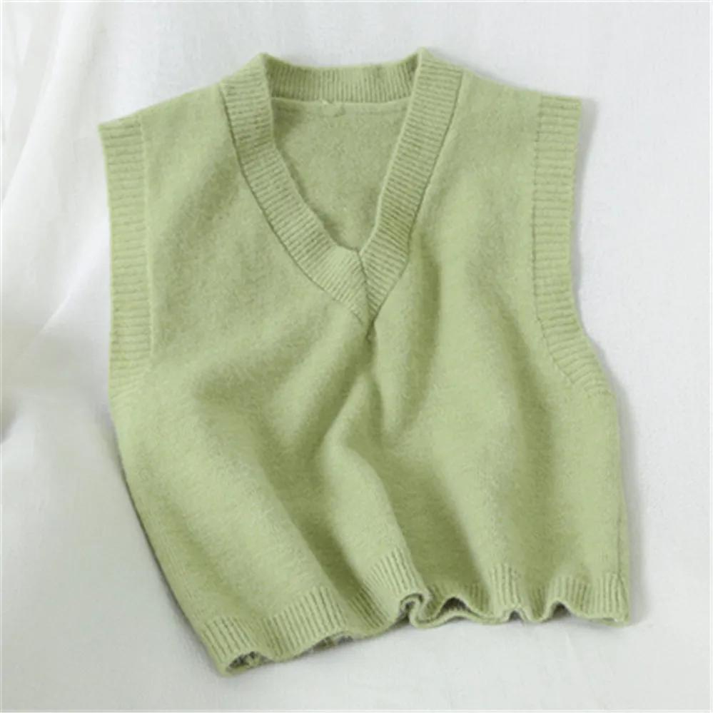 Женский короткий свитер без рукавов повседневный базовый пуловер с V-образным