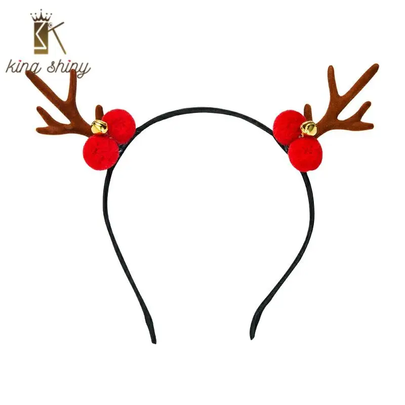 

Elegant Santa Elk Antler Christamas Headband for Woman Lovely Hairball Bell Reindeer Horn Xmas Decoration Hairband Gift for Girl