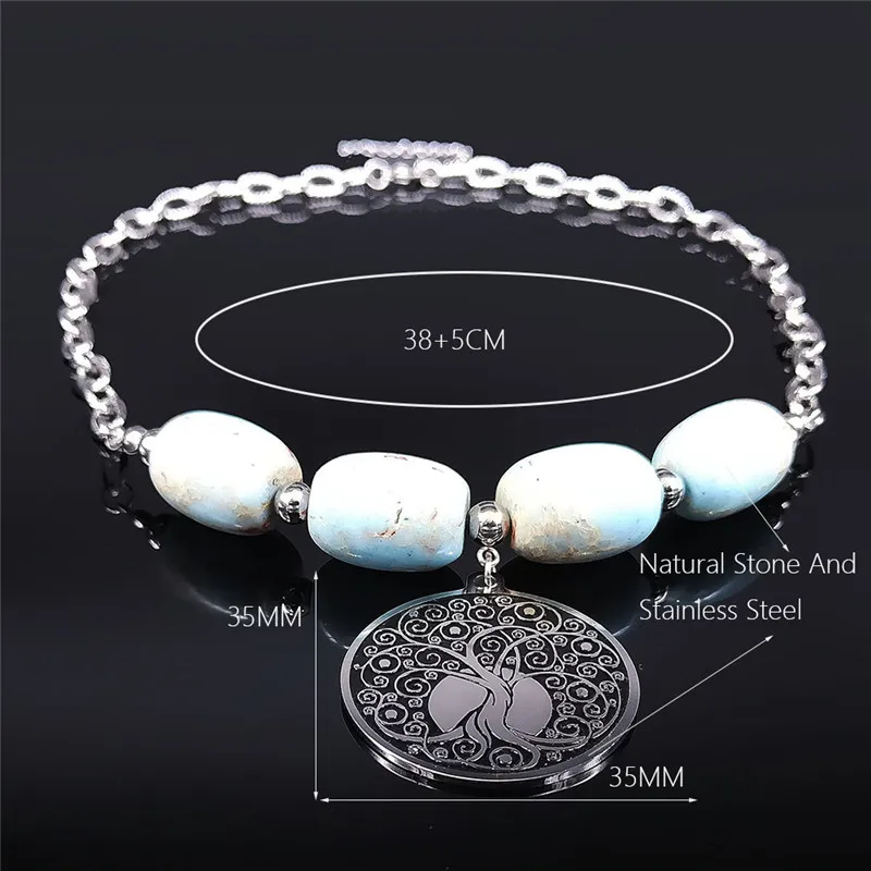 

Natural Stone Stainless Steel Bohemian Necklaces Silver Color Tree of Life Choker Necklaces Women Jewelry collier femme NXS04