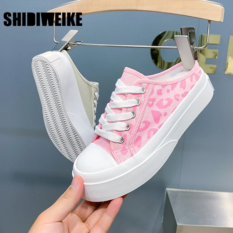 

Женские кроссовки с вулканизированной подошвой, леопардовые дышащие холщовые полутапочки на плоской подошве, повседневная обувь, vc793, весн...