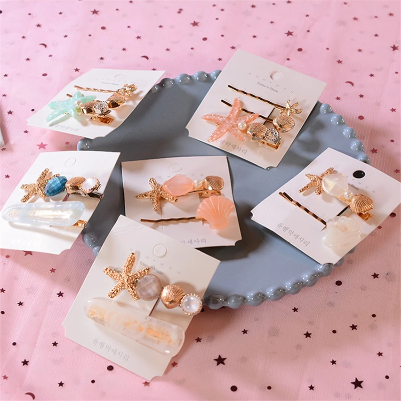 2/3Pcs/Set Ins Starfish Shell Hairpin Barrettes Headwear Hair Grip Girls Hair Clip Hair Accessories