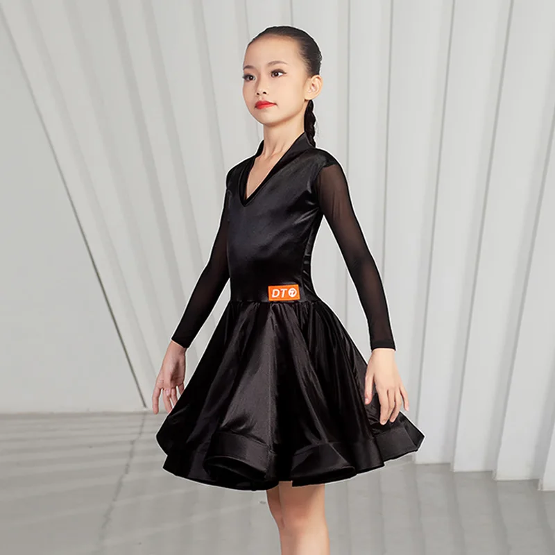 

Mesh Latin Dance Costume For Girls Black Competition Dress Ballroom Practice Wear Salsa Dancer Outfits Tap Dance Wear